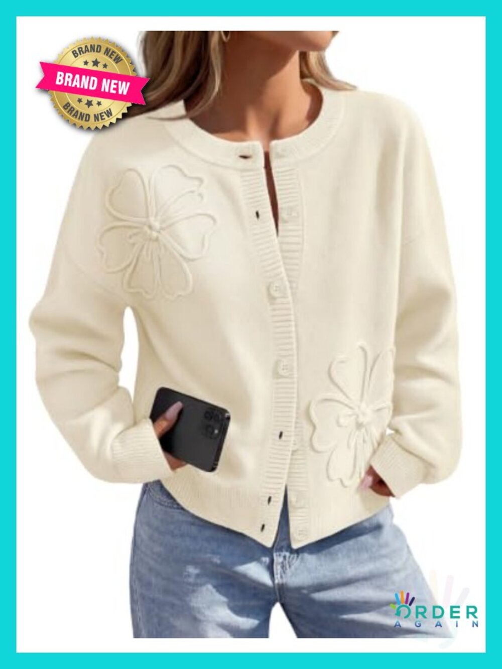 Women's Floral Button Front Lightweight Cardigan Sweater Long Lantern Sleeve